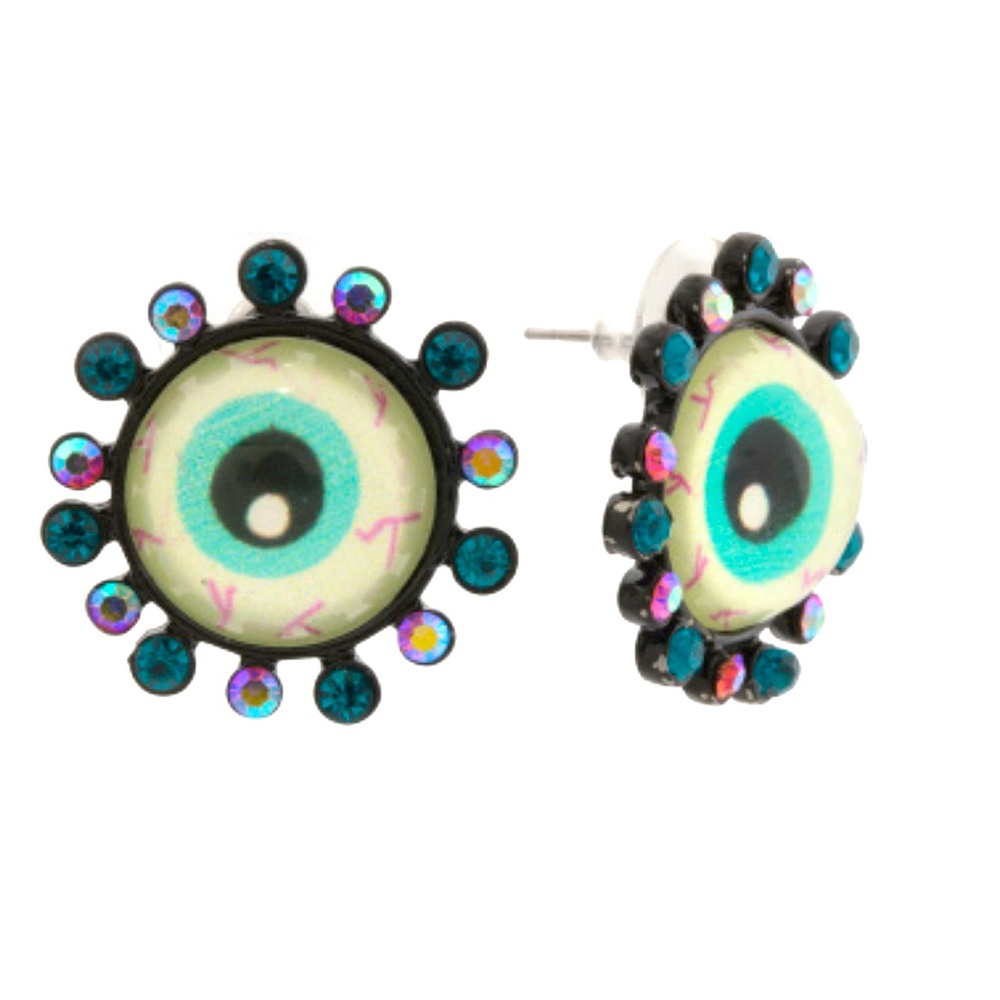 Betsey Johnson Eyeball Eye Rhinestone Crystal Stud Earrings